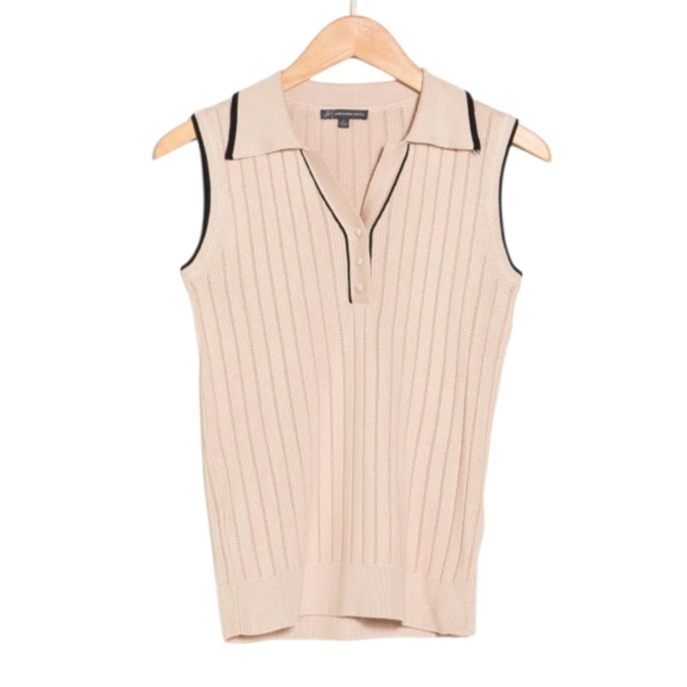 NWT Adrianna Papell Tipped Sleeveless Polo Sweater Sz S